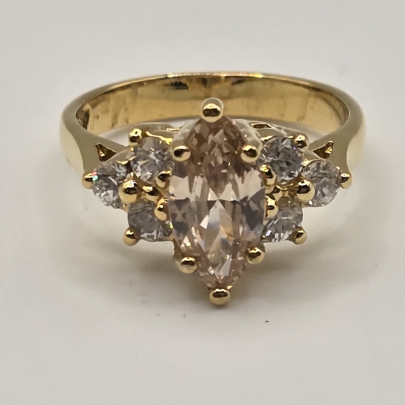 Vintage Marquise Cut Champagne and White Diamond ring Size 5.5 - Picture 2 of 4